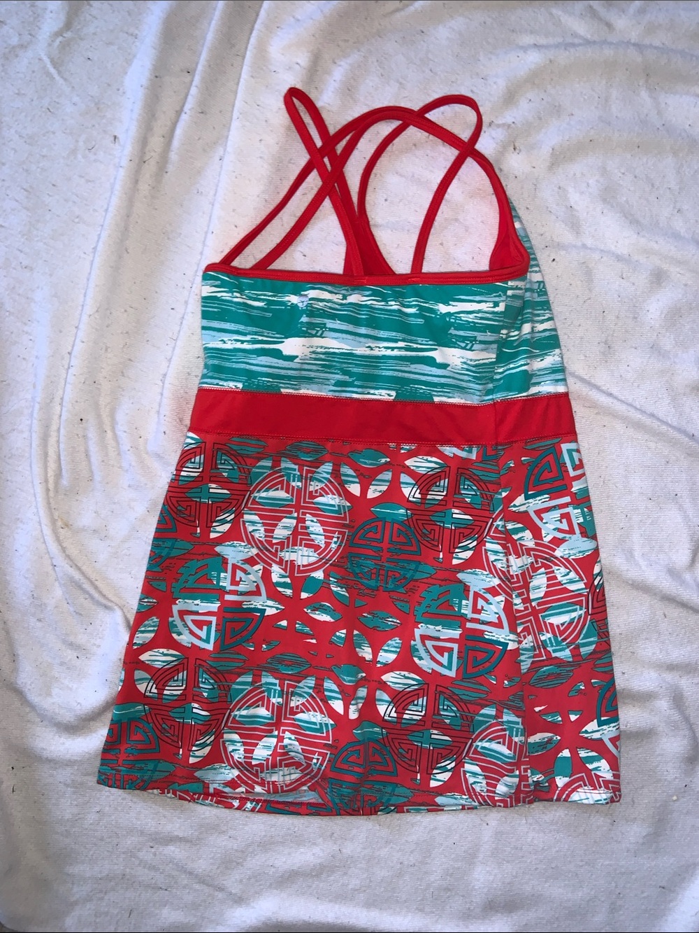 Soybu Red & Teal Strappy Tank Top with built in bra yoga sports dance